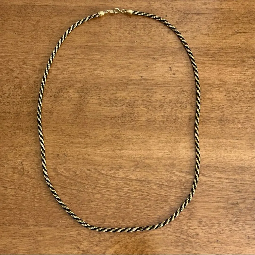 Trifari Gold & Black Twisted Rope Necklace